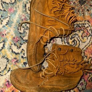 Minnetonka Brown Fringe Ankle Boots